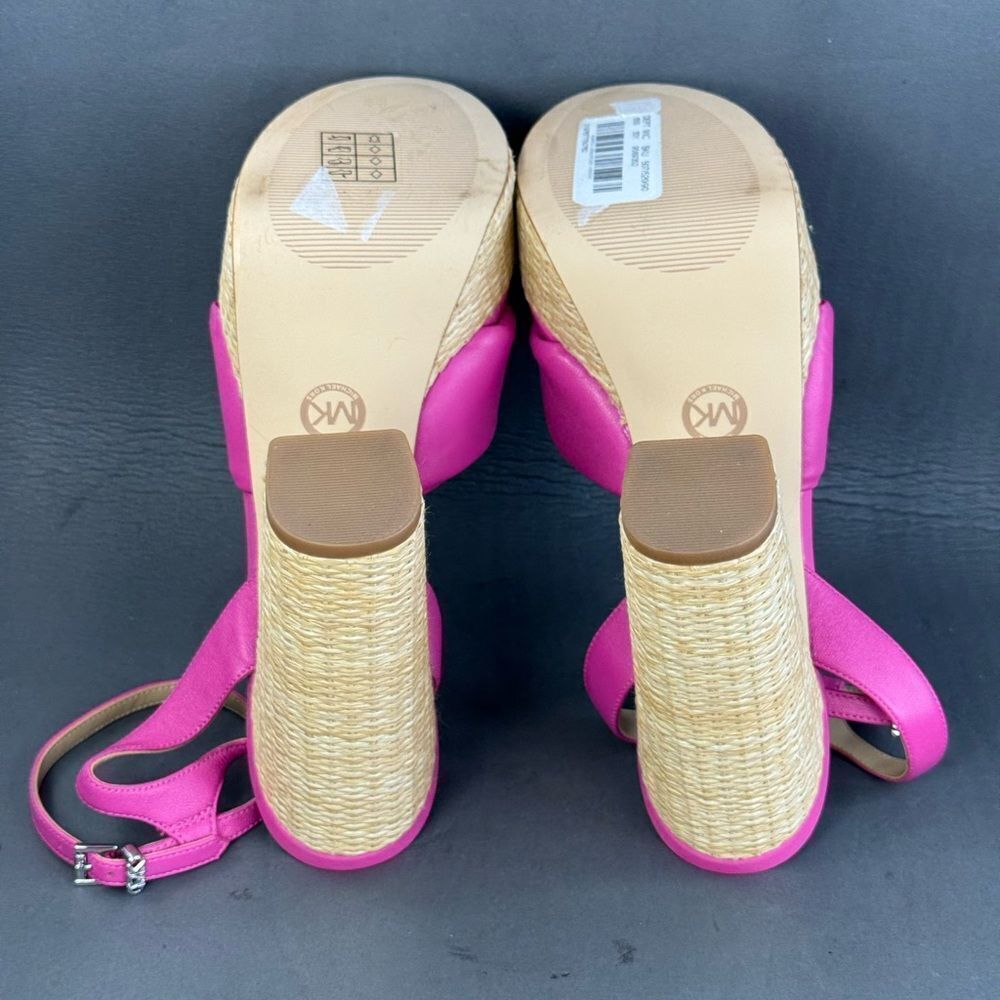 Womens Michael Kors Sadie Hot Pink Bow Heels Ankle Strap Leather sandals size 9 - Picture 8 of 9